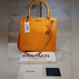 Brahmin Orange Croc-Embossed Tote